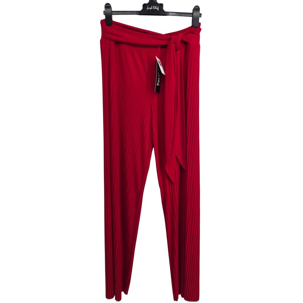 Joseph Ribkoff NEW Pleated Wide Leg Pants Lipstick Red Tie Waist Size 16